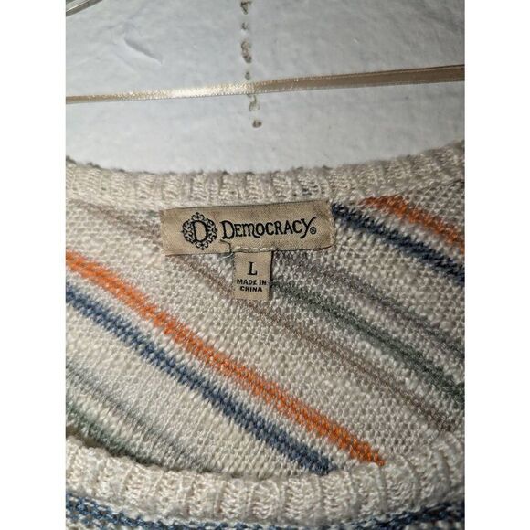 Democracy‎ Sweater Womens L Striped Fall Preppy Momcore Cozy Open Knit Pullover - Picture 2 of 13